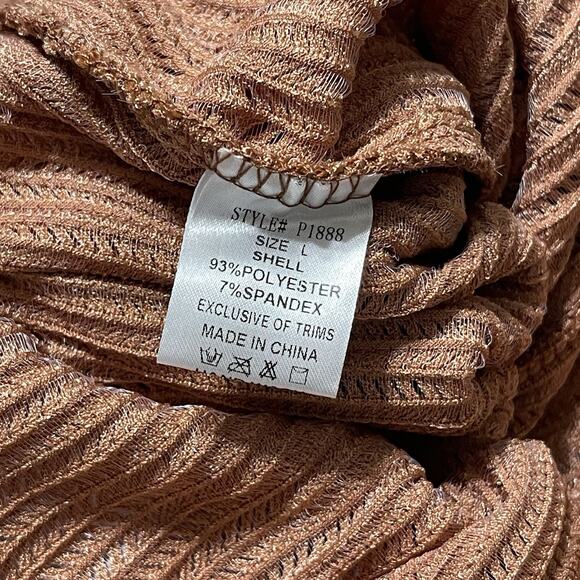 Side Fringe Knit Flare Leg Pants Size L Caramel Brown Sheer Cowgirl Costume NWT - Picture 11 of 15